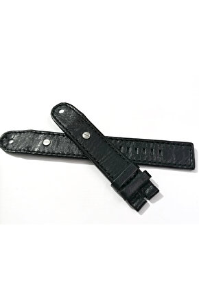 Dizel Uyumlu vidalı Saat Kordonu Hakiki Deri 20 mm Parlak siyah