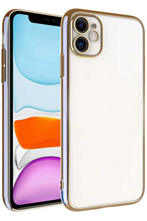 iPhone 11 Uyumlu Arka Kapak Kılıf Şeffaf Renkli Açık Mavi Kenarlı Rose