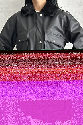 Kadın Suni Deri İçi Kürklü Oversize Bomber Ceket – Kışlık Peluş Detaylı Deri Mont