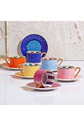 Puantiye Renkli Türk Kahvesi Fincan Seti