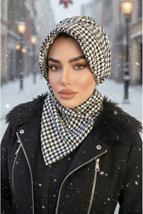 Siyah Kazayağı Kaşe Şapkalı Bone Ve Etol Takım