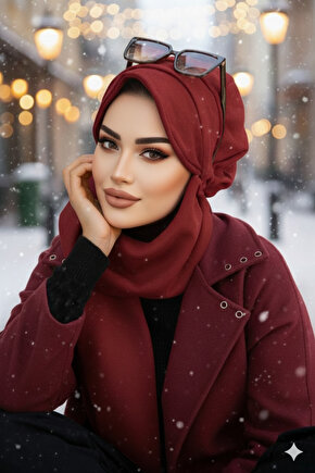 Bordo Hazır Atkılı Tesettür Şapka