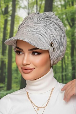 Kot Beyaz Metal Detaylı Tesettür Şapka Bone