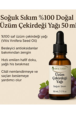 %100 Doğal Soğuk Sıkım Üzüm Çekirdeği Yağı 50ML – Gözenek Sıkılaştırıcı & Besleyici