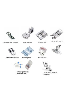 SİNGER BEKO ZETİNA JANOME 10LU BÜYÜK AYAK SETİ 9 ADET AYAK BİR PAKET ÇİFT İĞNE