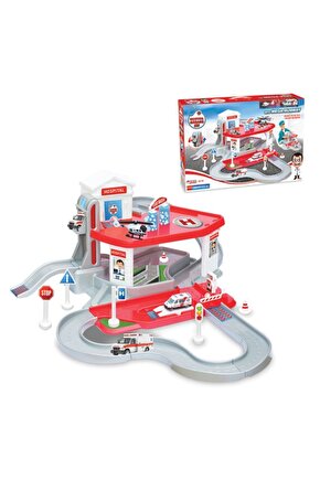 İki Katlı Hastane Garaj Seti - Otopark Seti - Araba Seti - Hotwheels Seti - Istasyon