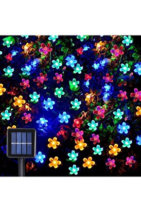Güneş Enerjili, 20 Watt, RGB, 5 Metre 7 Modlu Işık Zinciri, Güneş Enerjili 5 Metre Çiçek Bahçesi