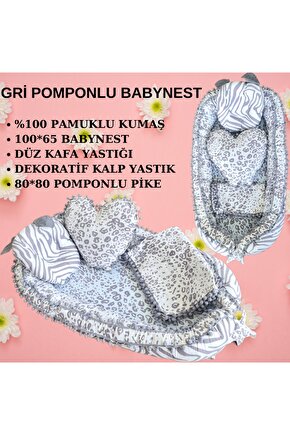 %100 Pamuklu ponponlu Babynest Anne Yanı Bebek Yatağı