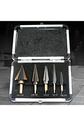 Profesyonel 5 Adet Titanyum Kademeli Matkap Ucu Sac, Metal, Alüminyum, Ahşap Delme Seti Özel Kutulu