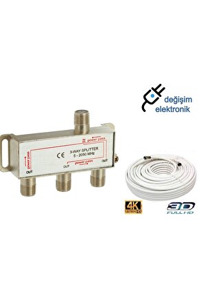 1 Giriş 3 Çıkıs Uydu Kablo Çoğaltıcı Splitter 4 Adet Kısa Kablo
