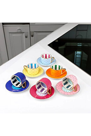 FNC07 Renkli Porselen Kahve Seti 6lı