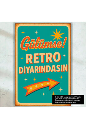 gülümse retro diyarındasın retro ahşap poster tablo duvar yazıları ev dekorasyon