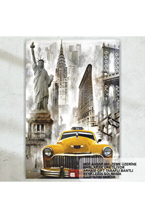 new york amerika özgürlük anıtı turistik gezi posteri retro ahşap poster tablo