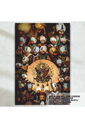 osmanlı imparatorluğu padişahları sultanları tablosu retro ahşap poster tablo