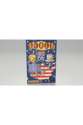 route 66 amerika motor klasik araba hamnurger kahve mutfak kafe bar dekor retro ahşap poster