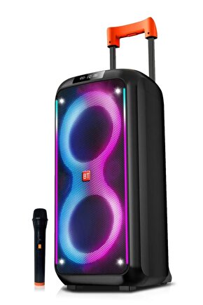 Party Box Bluetooth Hoparlör Büyük Boy Taşınabilir Şarjlı Kablosuz Hoparlör + Karaoke Mikrofon