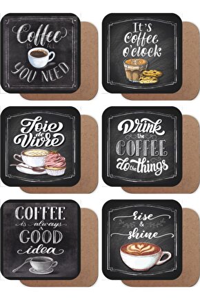 Kahve Zamanı 6lı Retro Vintage Ahşap Bardak Altlığı Seti
