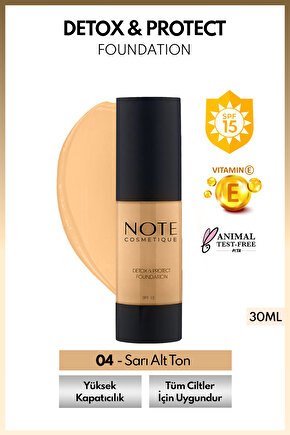 Detox & Protect Foundation Spf 15 Yoğun Kapatıcı Saten Bitişli Fondöten - 04 Sand