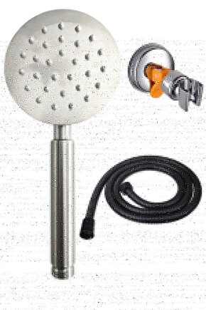 Pera Lite Paslanmaz Duş Başlığı Siyah Duş Hortumu Vakumlu Mafsal Duş Takımı