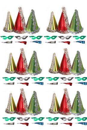 18 Adet Renkli 3lü Yılbaşı Katyon Set; Parti Maskesi, Parti Gözlüğü Ve Kaynana Dili