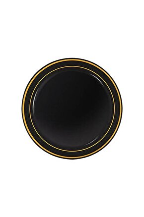 Lüks Plastik Tabak Altın Yaldızlı Siyah 19cm 6lı