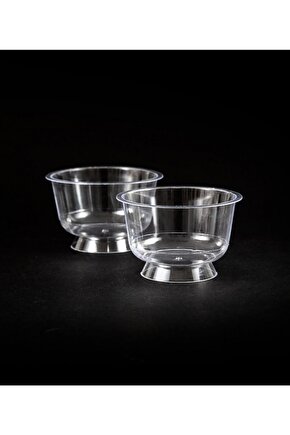 Plastik Kristal Tatlı Kabı Ayaklı 180cc 25 Adet Kullan At