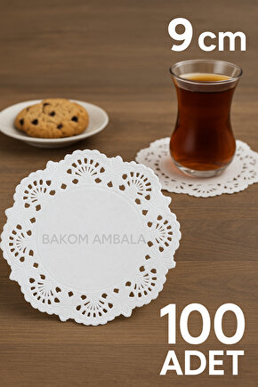 9 Cm Kağıt Dantel Çay Bardağı - Tabak - Bardak Altlığı Sunum Kağıdı ( Dole ) 100 Adet