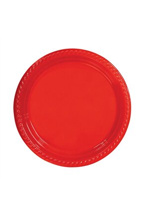 Alsepetavm Kırmızı Renkli Plastik Tabak 23 Cm 25 Adet