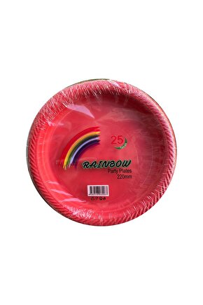 Kullan At Renkli Kırmızı Parti Davet Plastik Tabak - 22 Cm. - 25 Adetlik Paket