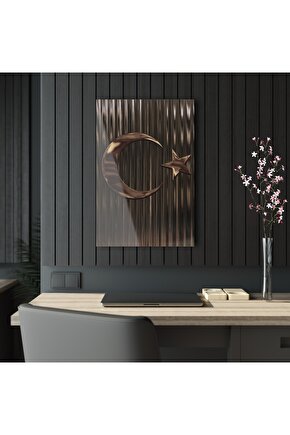 Bronz Türk Bayrağı Cam Tablo Duvar Dekoru