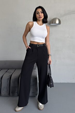 Kemer Detaylı Likralı Palazzo Pantolon