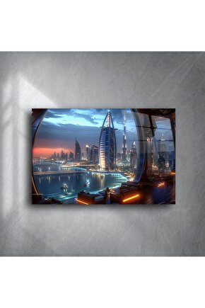 Lüks Futuristik Şehir Manzaralı Duvar Sanatı