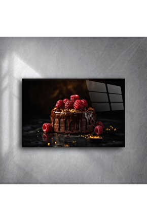Lüks Çikolatalı Ahududulu Pasta Cam Tablo