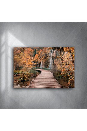 Sonbahar Yolu ve Şelale Temalı Cam Tablo