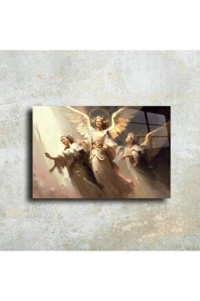 3 Melek Kadın Cam Tablo Duvar Dekoru