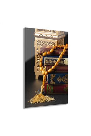 Kuran - ı Kerim ve Tesbih Cam Tablo Duvar Dekoru