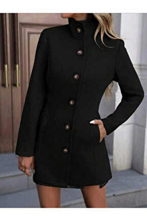 Kadın Uzun Kollu Yakalı önden Düğmeli Astarsız Ithal Kaşe Kaban