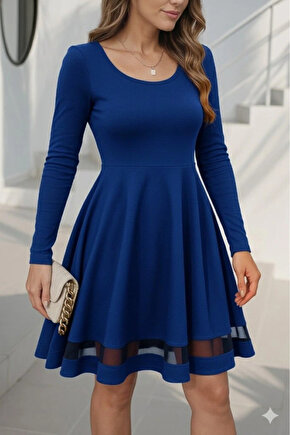 Etek Tül Detay Krep Elbise