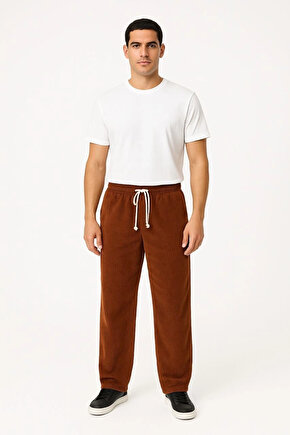 Erkek Fitilli Kadife Cepli Buggy Pantolon Oversize Rahat Kalıp - Kahverengi