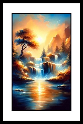 Şelale ve Güneş Digital Art ( ÇERÇEVESİZ - ÇERÇEVE YOKTUR ) ( ULTRA HD ) FOLYO AFİŞ - POSTER