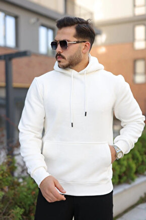 Erkek Kapüşonlu Üç İplik Şardonlu Hoodie