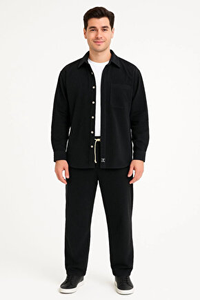 Erkek Kadife Oversize Takım – Gömlek ve Pantolon İkili Set Füme Corduroy Şıklığı, Rahat ve Zarif Dur