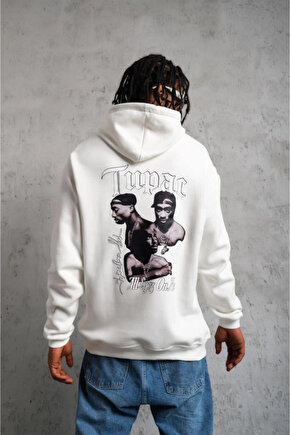 EQURİ Erkek Oversize Üç İplik Kapüşonlu Sweat – Kol Ve Etek Ribana Detaylı, Ön Ve Sırt Baskılı, Kang