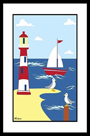 Martılar ve Fener Digital Art ( ÇERÇEVESİZ - ÇERÇEVE YOKTUR ) ( ULTRA HD ) FOLYO AFİŞ - POSTER