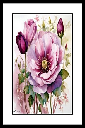 Pembe Gül ve Mor Güller Digital Art ( ÇERÇEVESİZ - ÇERÇEVE YOKTUR ) ( ULTRA HD ) FOLYO AFİŞ - POSTER