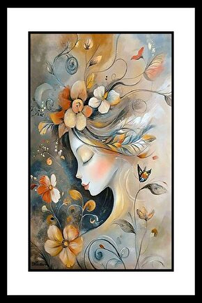 Kadın ve Çiçekler Digital Art ( ÇERÇEVESİZ - ÇERÇEVE YOKTUR ) ( ULTRA HD ) FOLYO AFİŞ - POSTER