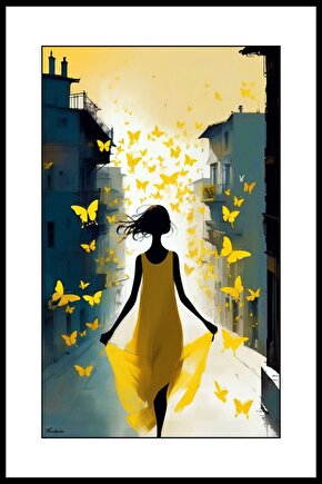 Kelebekli Kadın Digital Art ( ÇERÇEVESİZ - ÇERÇEVE YOKTUR ) ( ULTRA HD ) FOLYO AFİŞ - POSTER