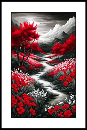 Kırmızı Gül Yolu Digital Art ( ÇERÇEVESİZ - ÇERÇEVE YOKTUR ) ( ULTRA HD ) FOLYO AFİŞ - POSTER