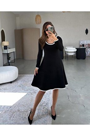 Kadın Uzun Kollu Yuvarlak Yaka Midi Viskon Iki Iplik Elbise