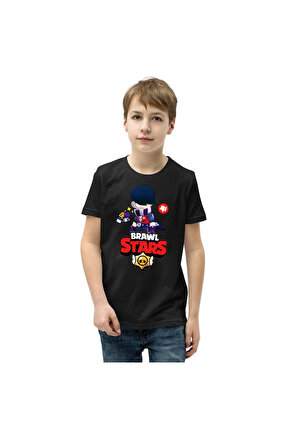 Unisex Bisiklet Yaka Kısa Kol Baskılı Çocuk T-Shirt - Siyah